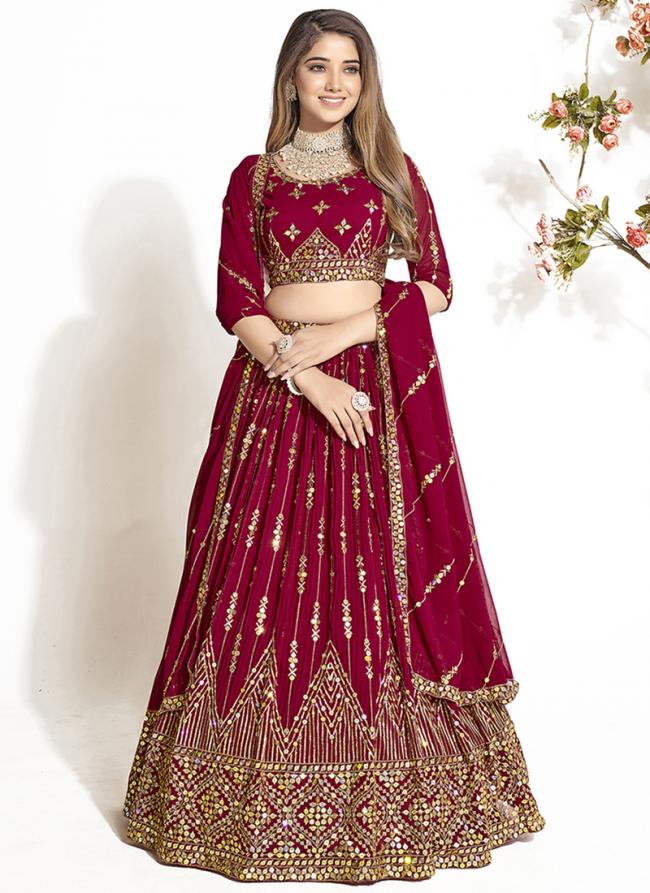 Georgette Mahroon  Festival Wear Sequence Work Lehenga Choli